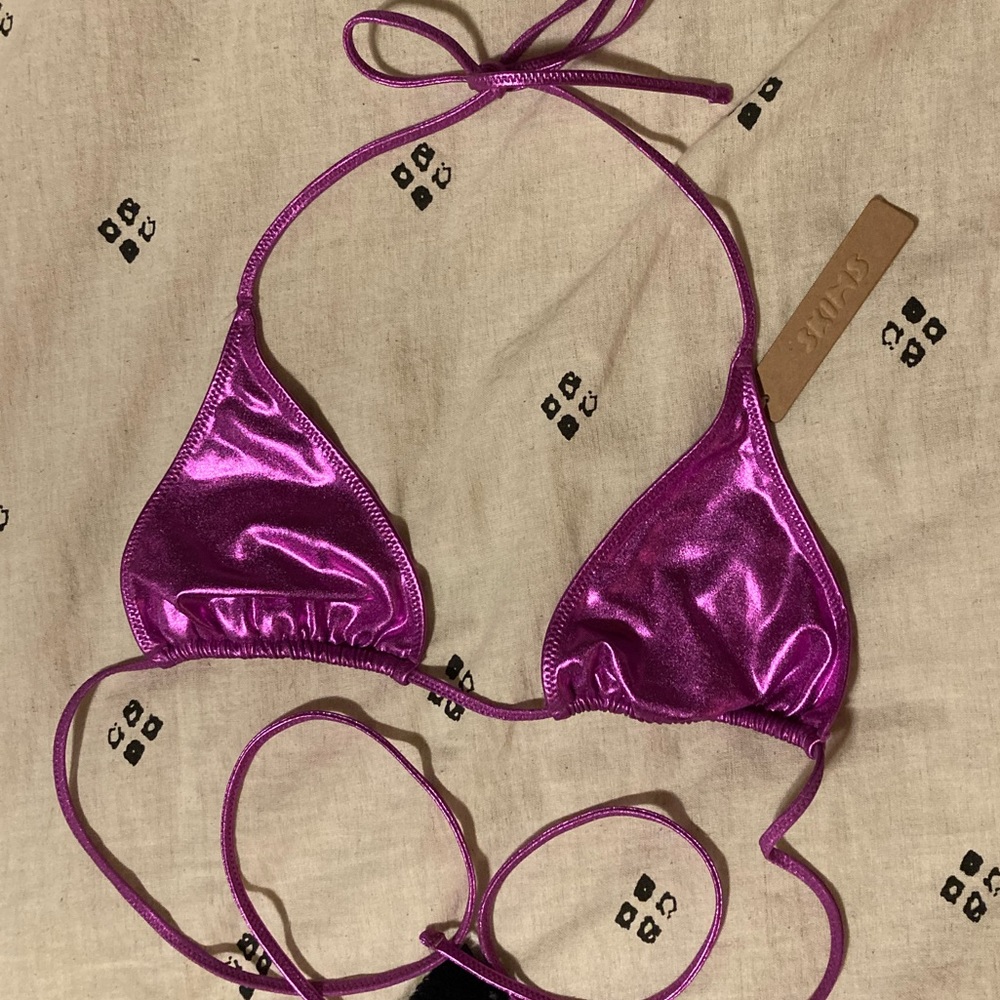 NWT Skims Swim Triangle Bikini-Skims Metallic Swim Top-Dragonfruit-Size Medium